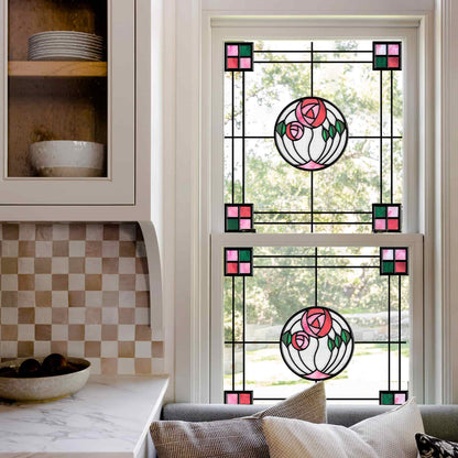 ADD.HERES Geometric Rose 3D Stained Glass Window Film Static Cling