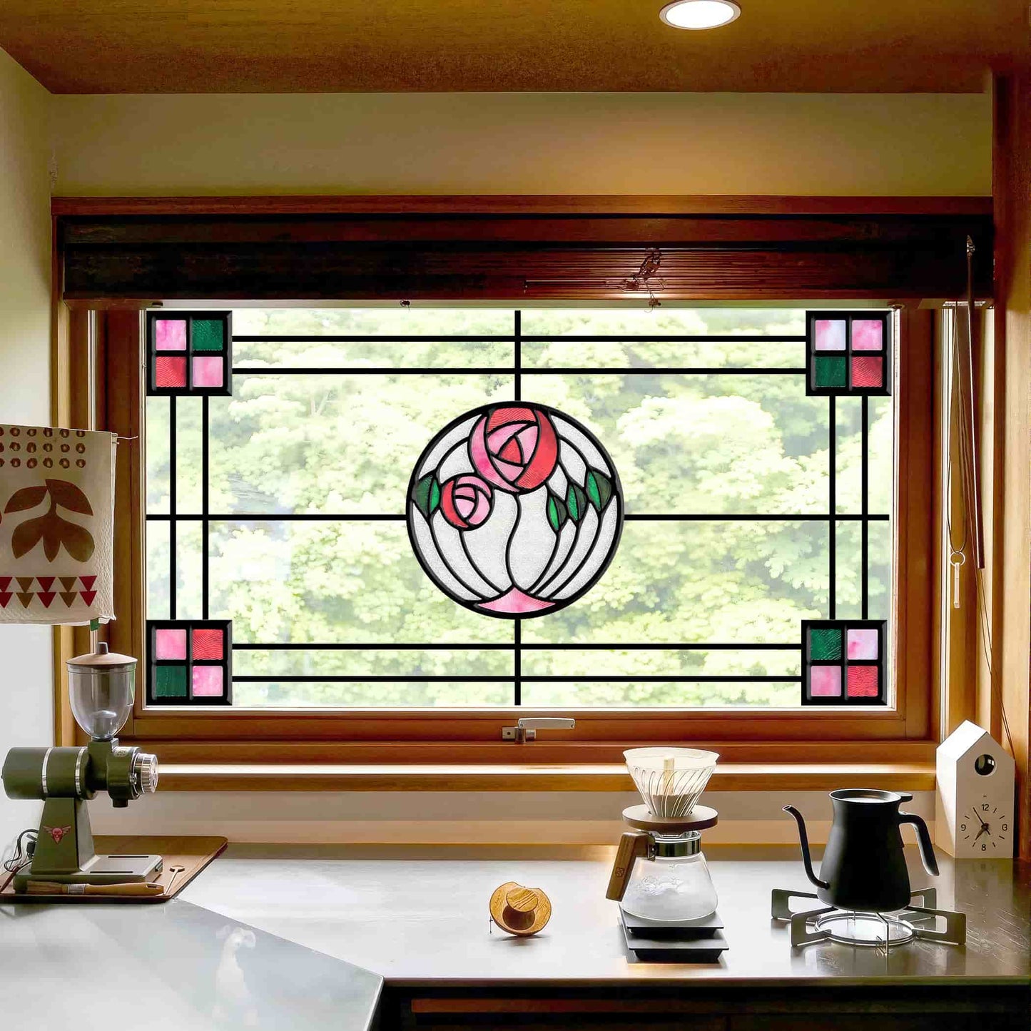 ADD.HERES Geometric Rose 3D Stained Glass Window Film Static Cling