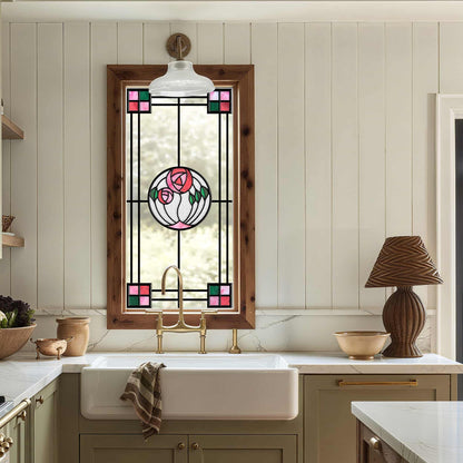 ADD.HERES Geometric Rose 3D Stained Glass Window Film Static Cling