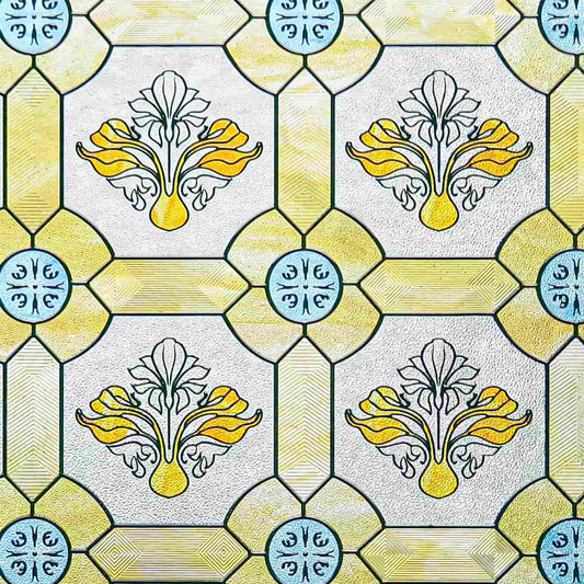 ADD.HERES Gilt Glazed Flowers 3D Stained Glass Window Film Static Cling