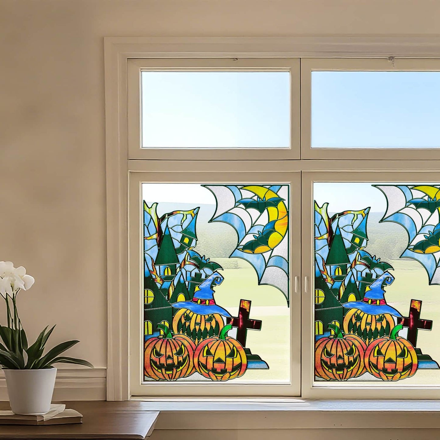 ADD.HERES Halloween 3D Stained Glass Window Film Static Cling