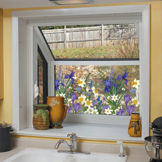 ADD.HERES Iris Flower 3D Stained Glass Window Film Static Cling