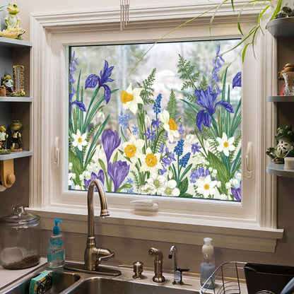 ADD.HERES Iris Flower 3D Stained Glass Window Film Static Cling