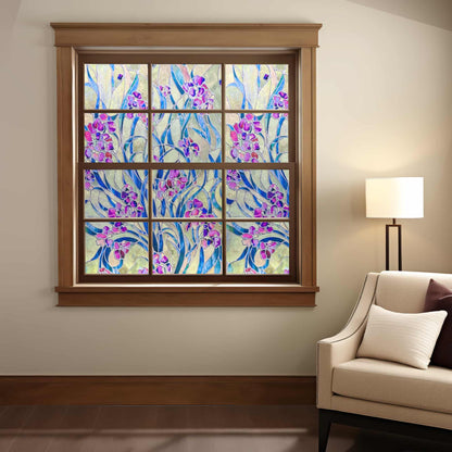 ADD.HERES Irises 3D Stained Glass Window Film Static Cling