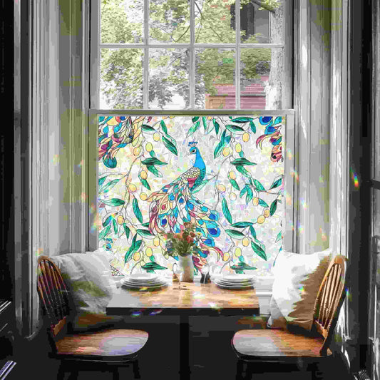 ADD.HERES Peacock Garden 3D Stained Glass Window Film Static Cling
