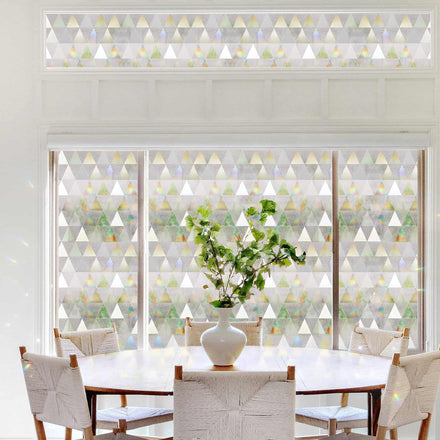 Laser Triangle Rainbow 3D Stained Glass Window Film Static Cling, Iridescent Frosted Privacy Glass Sticker, UV Blocking Decorative Window Decal for Home Sliding Doors