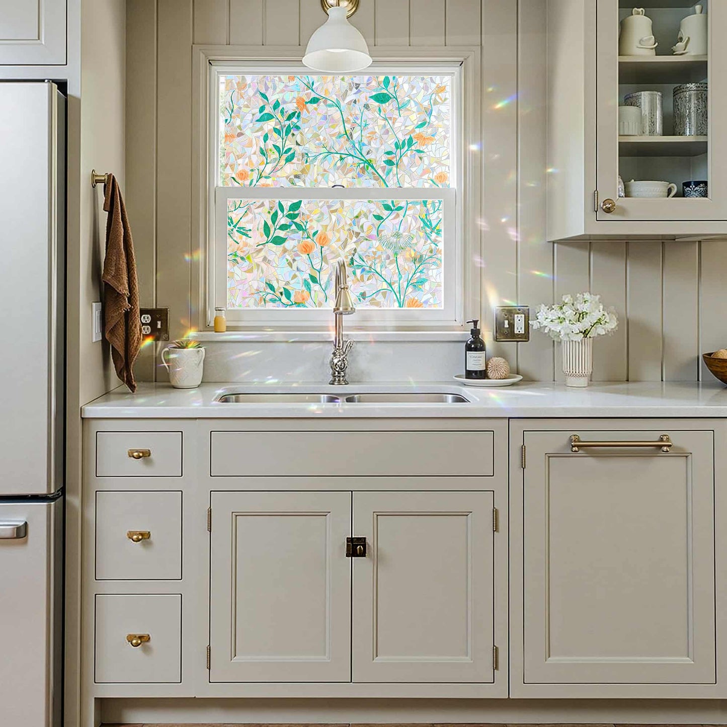 ADD.HERES Orange Blossom 3D Stained Glass Window Film Static Cling