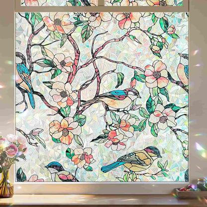 ADD.HERES Blooms & Birds Paradise 3D Stained Glass Window Film Static Cling
