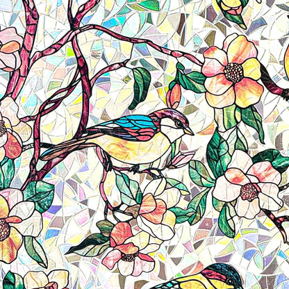 ADD.HERES Blooms & Birds Paradise 3D Stained Glass Window Film Static Cling