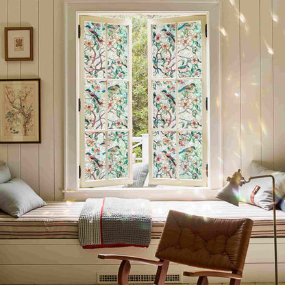 ADD.HERES Blooms & Birds Paradise 3D Stained Glass Window Film Static Cling