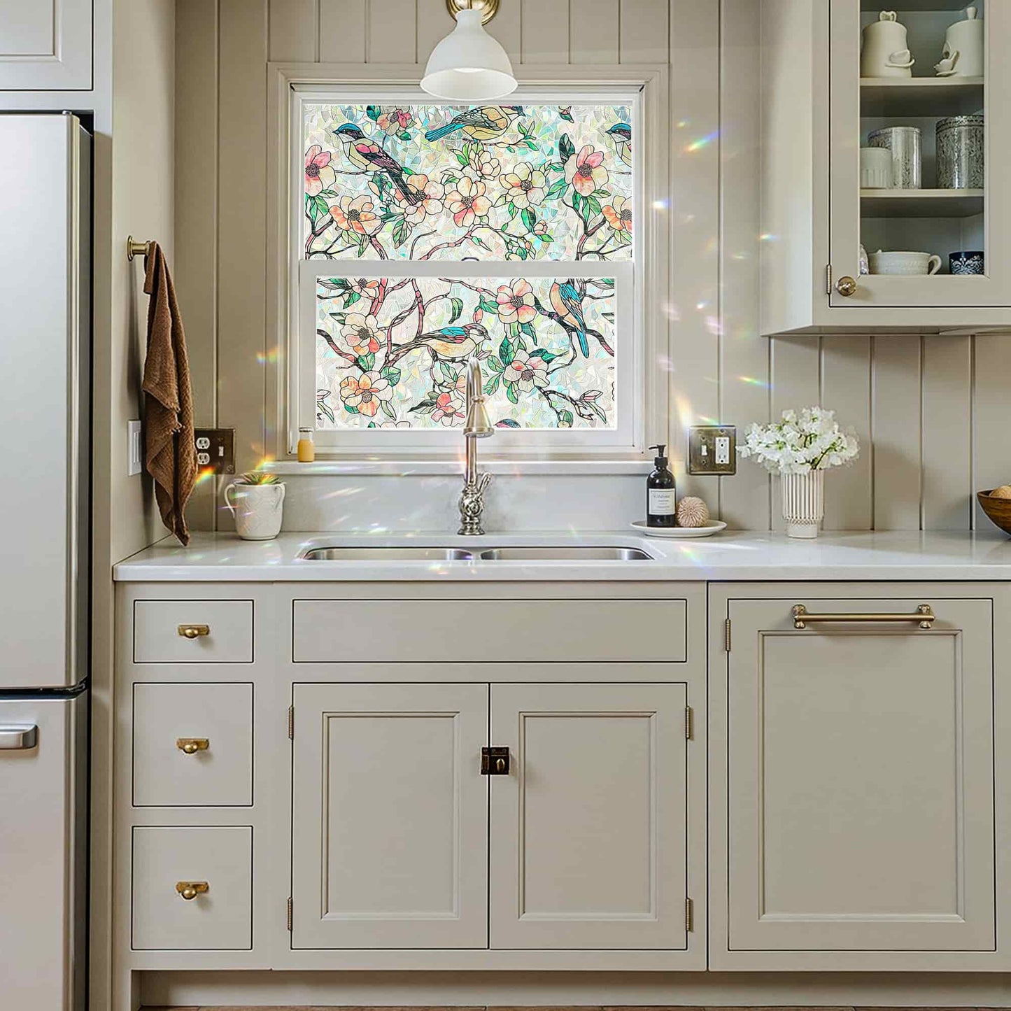 ADD.HERES Blooms & Birds Paradise 3D Stained Glass Window Film Static Cling