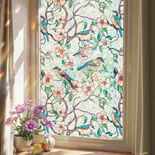 ADD.HERES Blooms & Birds Paradise 3D Stained Glass Window Film