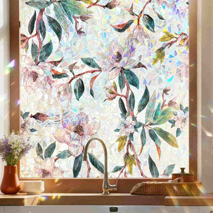 ADD.HERES First Snow Magnolia 3D Stained Glass Window Film Static Cling