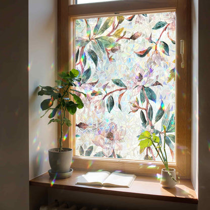 ADD.HERES First Snow Magnolia 3D Stained Glass Window Film Static Cling