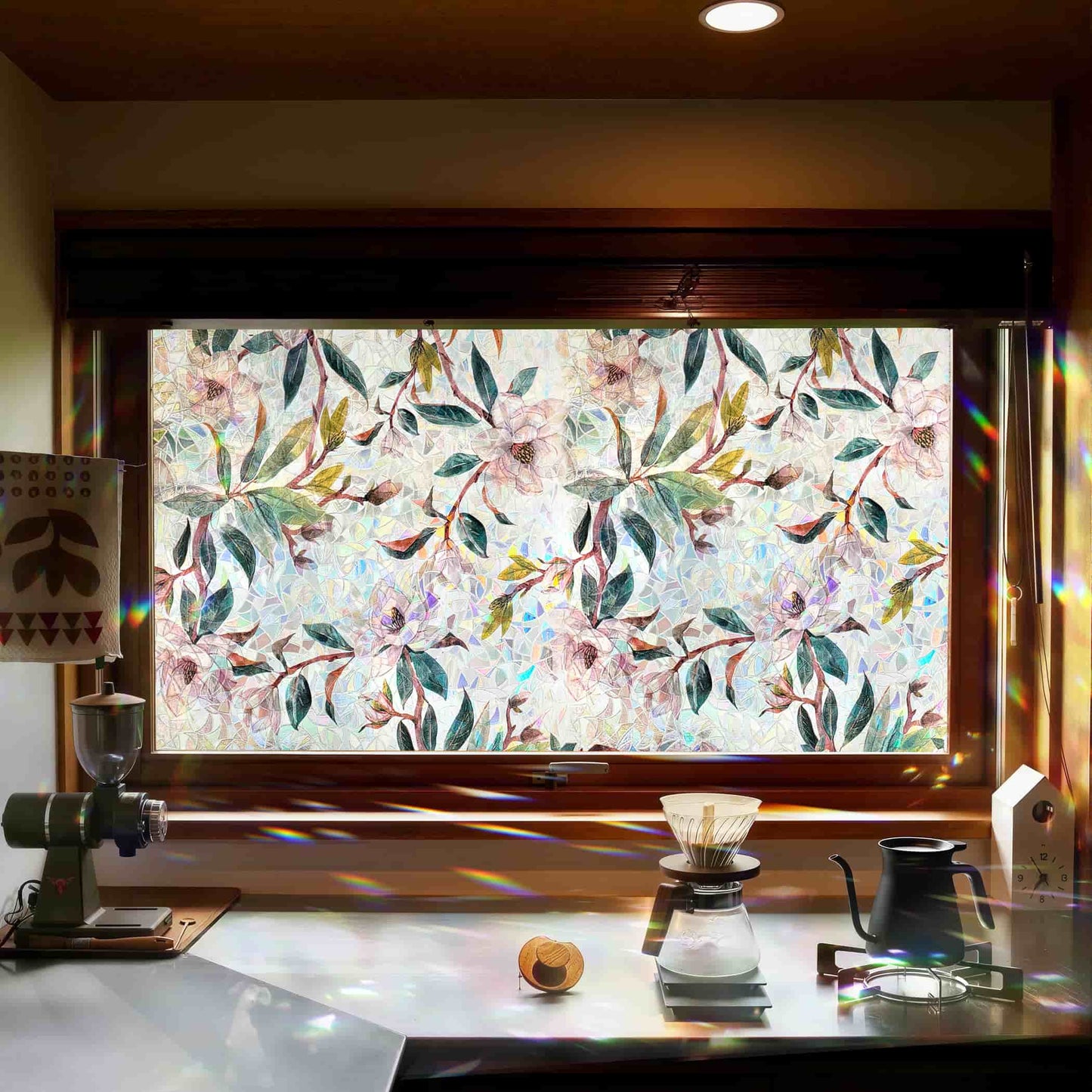 ADD.HERES First Snow Magnolia 3D Stained Glass Window Film Static Cling