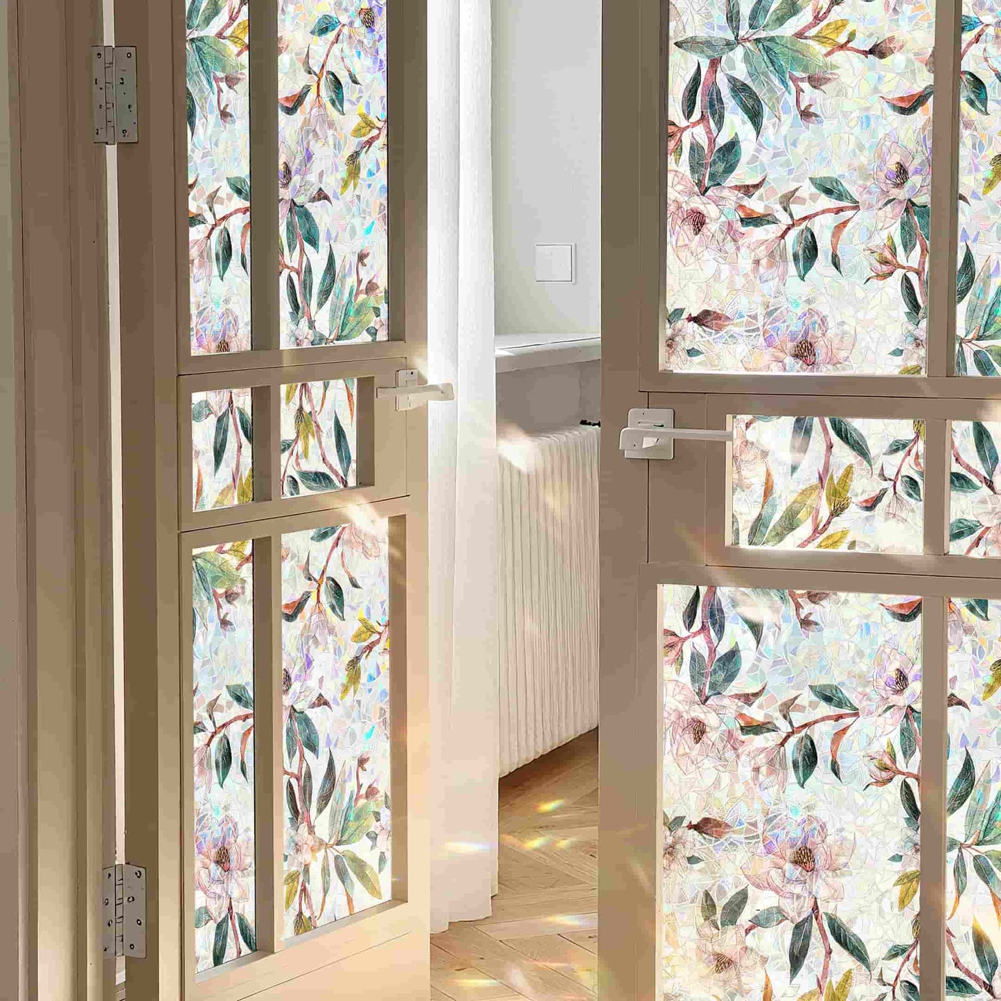 ADD.HERES First Snow Magnolia 3D Stained Glass Window Film Static Cling