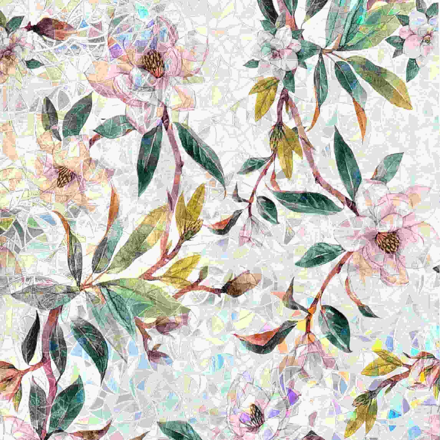 ADD.HERES First Snow Magnolia 3D Stained Glass Window Film Static Cling