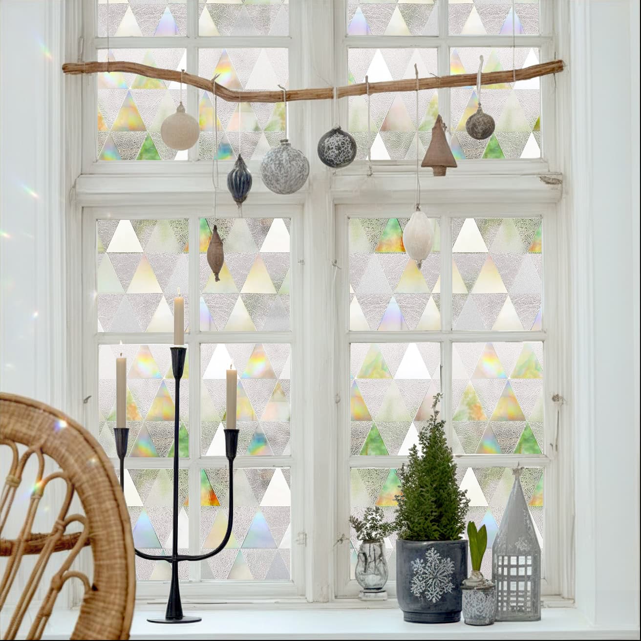 ADD.HERES Laser Triangle Rainbow 3D Stained Glass Window Film Static Cling