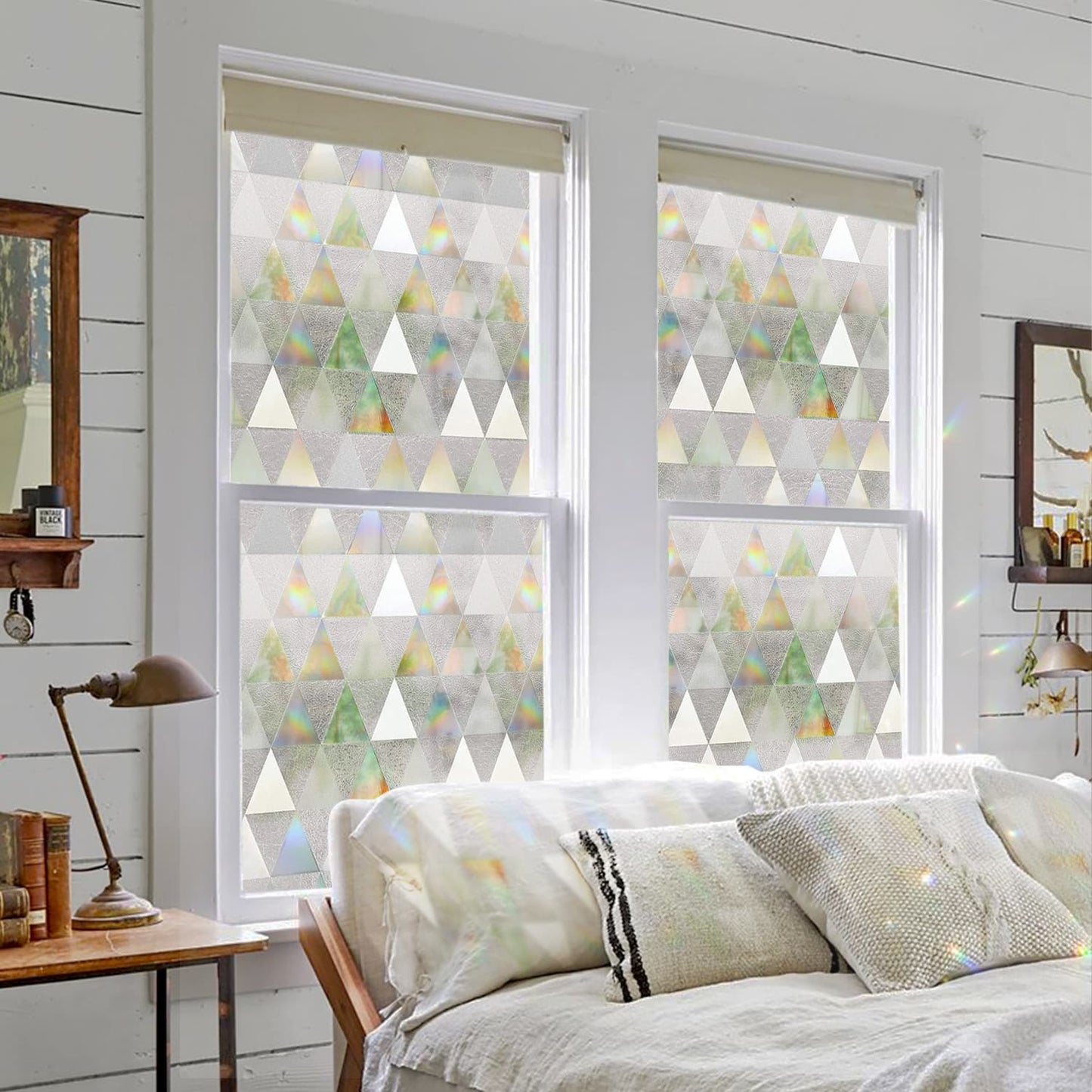 ADD.HERES Laser Triangle Rainbow 3D Stained Glass Window Film Static Cling