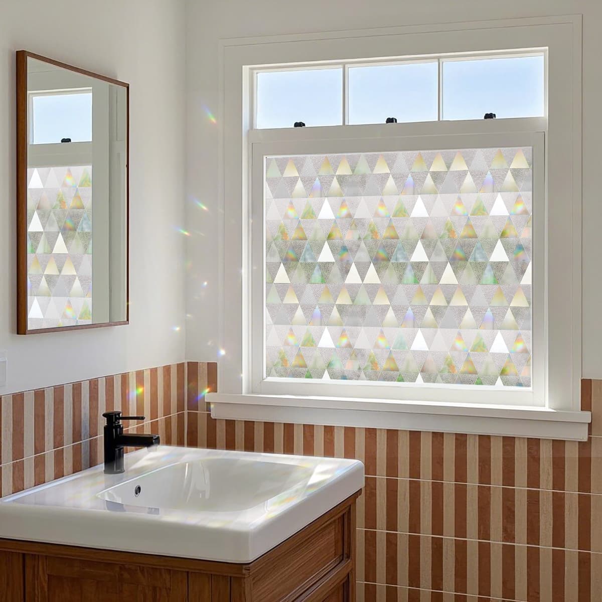 ADD.HERES Laser Triangle Rainbow 3D Stained Glass Window Film Static Cling