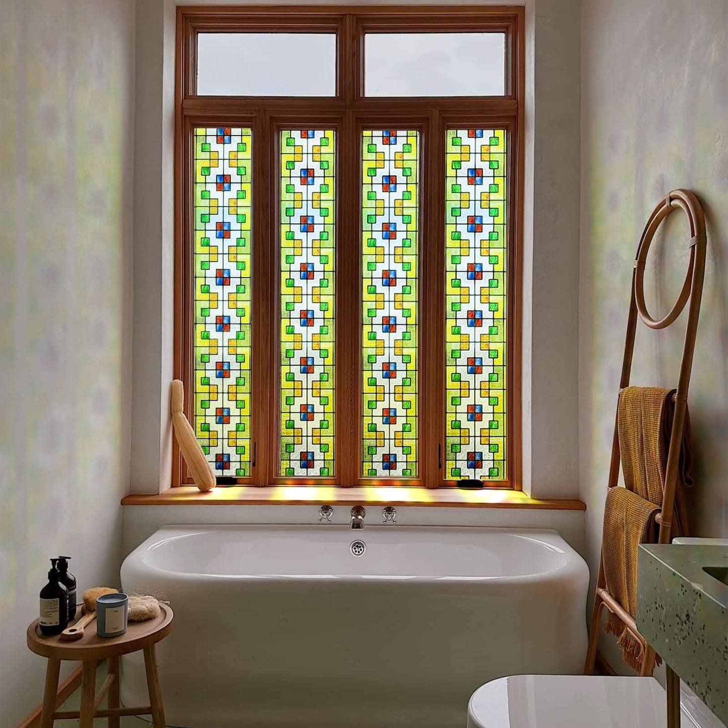 ADD.HERES Magnolia Hall 3D Stained Glass Window Film Static Cling
