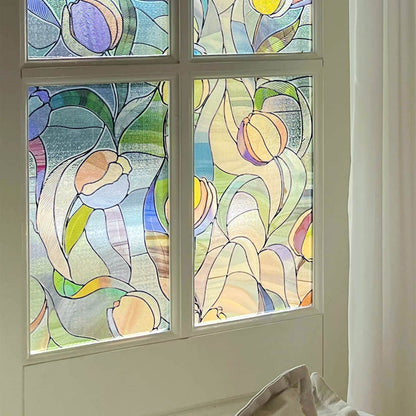 ADD.HERES Moonlight Tulip 3D Stained Glass Window Film Static Cling