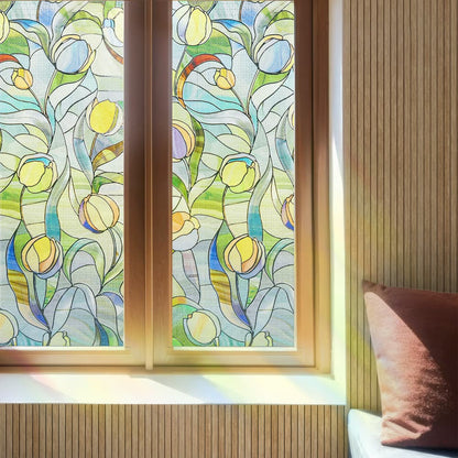 ADD.HERES Moonlight Tulip 3D Stained Glass Window Film Static Cling