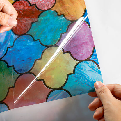 ADD.HERES Painted Four-Leaf Clover 3D Stained Glass Window Film Static Cling