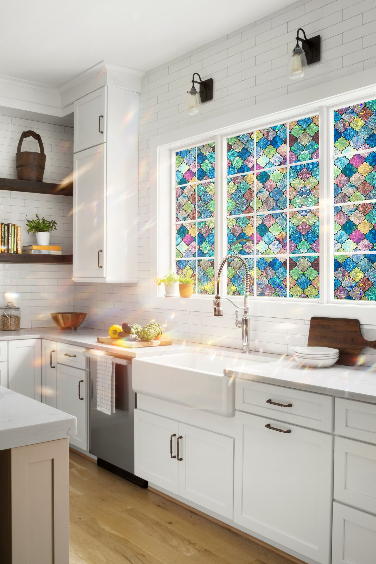 ADD.HERES Painted Four-Leaf Clover 3D Stained Glass Window Film Static Cling