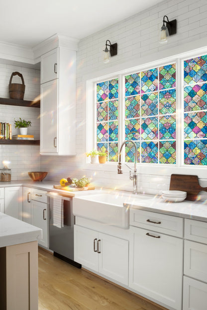 ADD.HERES Painted Four-Leaf Clover 3D Stained Glass Window Film Static Cling