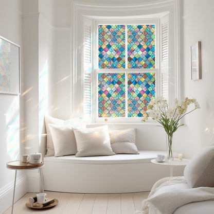 ADD.HERES Painted Four-Leaf Clover 3D Stained Glass Window Film Static Cling