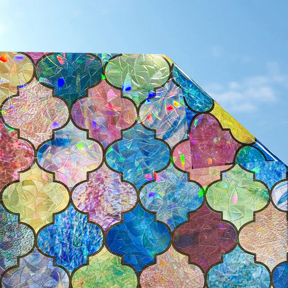 ADD.HERES Painted Four-Leaf Clover 3D Stained Glass Window Film Static Cling