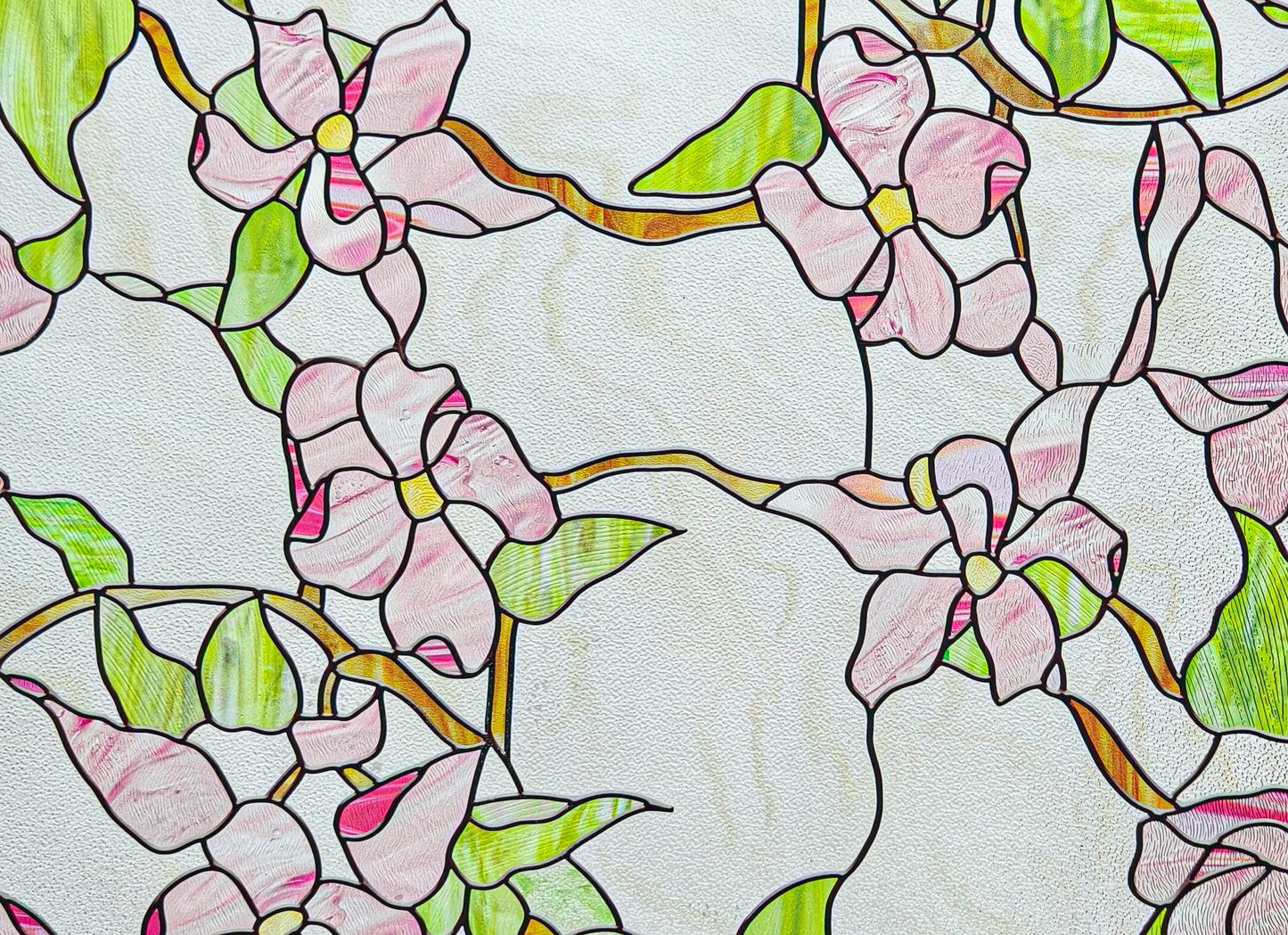 ADD.HERES Pink sprigs 3D Stained Glass Window Film Static Cling