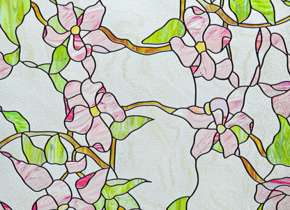 ADD.HERES Pink sprigs 3D Stained Glass Window Film Static Cling