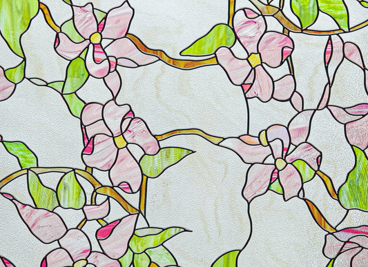 ADD.HERES Pink sprigs 3D Stained Glass Window Film Static Cling