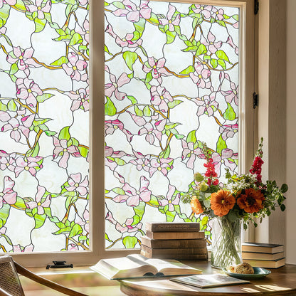 ADD.HERES Pink sprigs 3D Stained Glass Window Film Static Cling