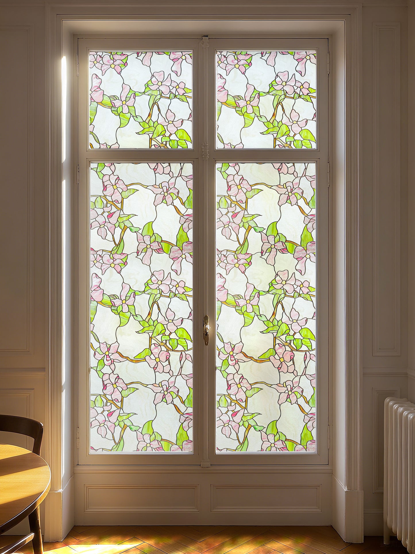 ADD.HERES Pink sprigs 3D Stained Glass Window Film Static Cling