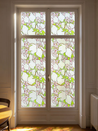 ADD.HERES Pink sprigs 3D Stained Glass Window Film Static Cling