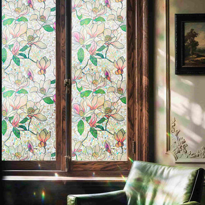 ADD.HERES Pink Magnolia 3D Stained Glass Window Film Static Cling
