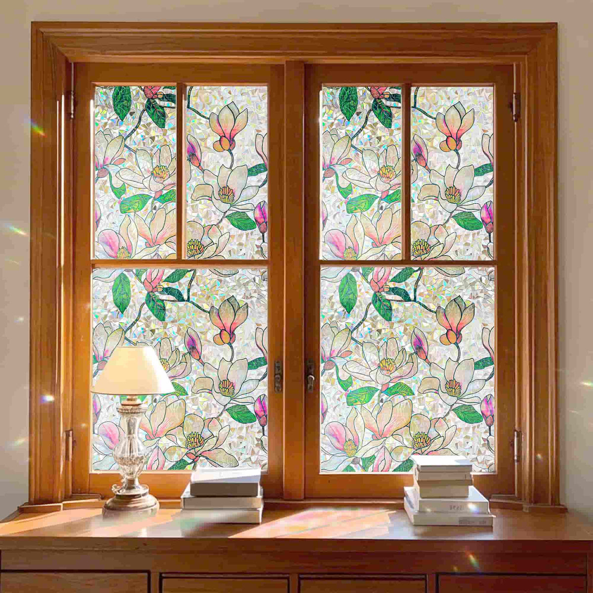 Pink Magnolia 3D Stained Glass Window Film | Static Cling Decorative ...