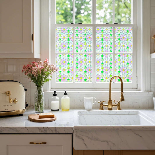 ADD.HERES Subtle Orchid 3D Stained Glass Window Film Static Cling