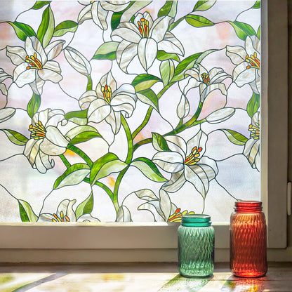 ADD.HERES White Lily 3D Stained Glass Window Film Static Cling
