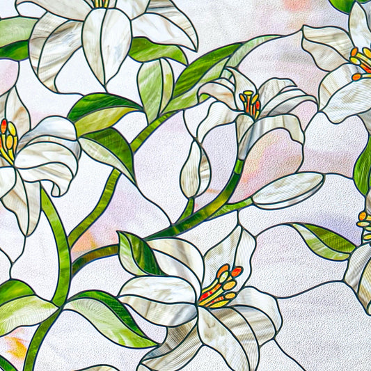 ADD.HERES White Lily 3D Stained Glass Window Film Static Cling