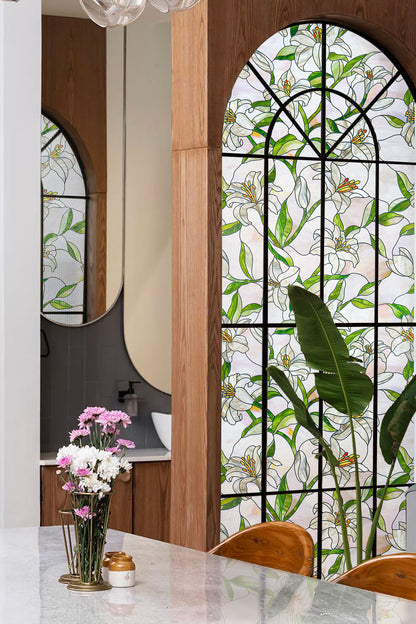 ADD.HERES White Lily 3D Stained Glass Window Film Static Cling
