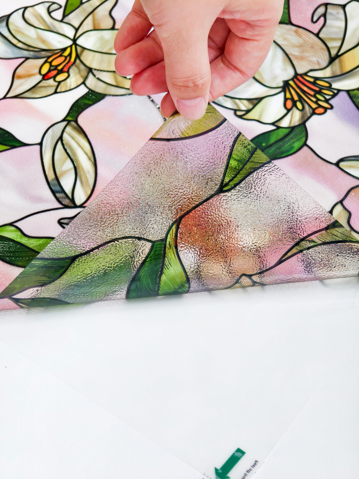 ADD.HERES White Lily 3D Stained Glass Window Film Static Cling