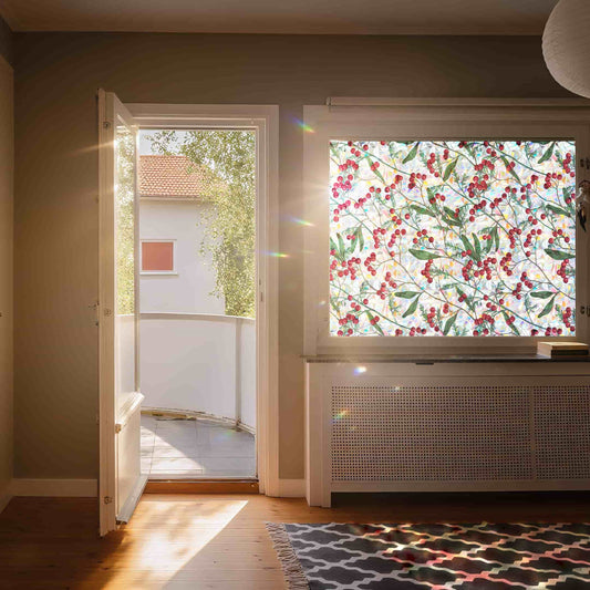 ADD.HERES Winter Berries 3D Stained Glass Window Film Static Cling