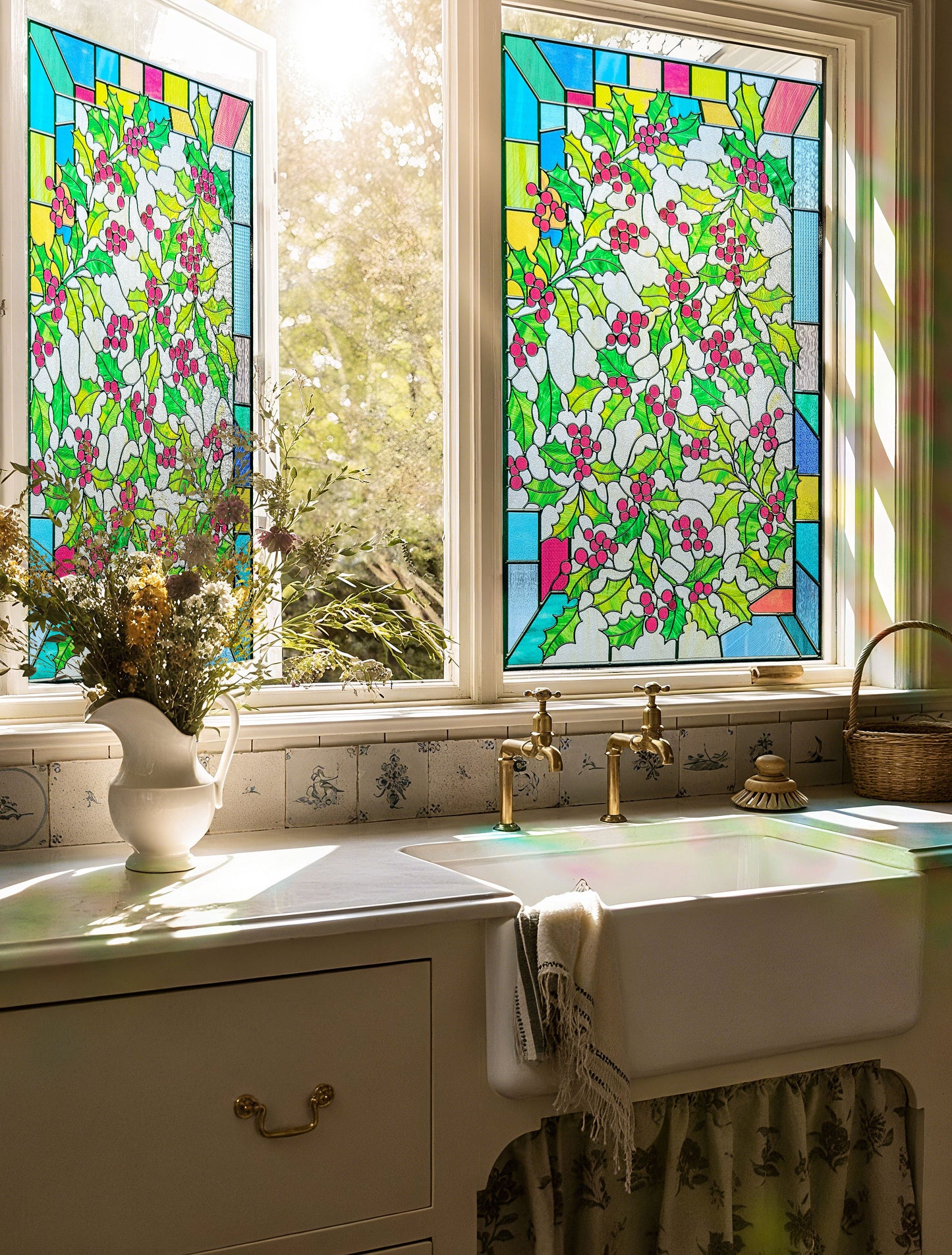 ADD.HERES Holly 3D Stained Glass Window Film Static Cling