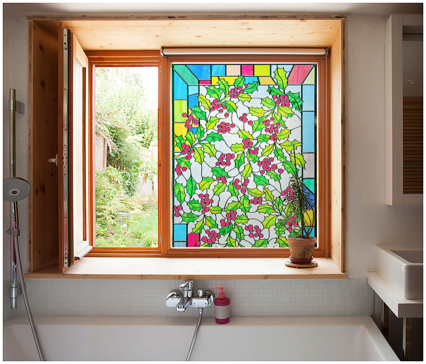 ADD.HERES Holly 3D Stained Glass Window Film Static Cling