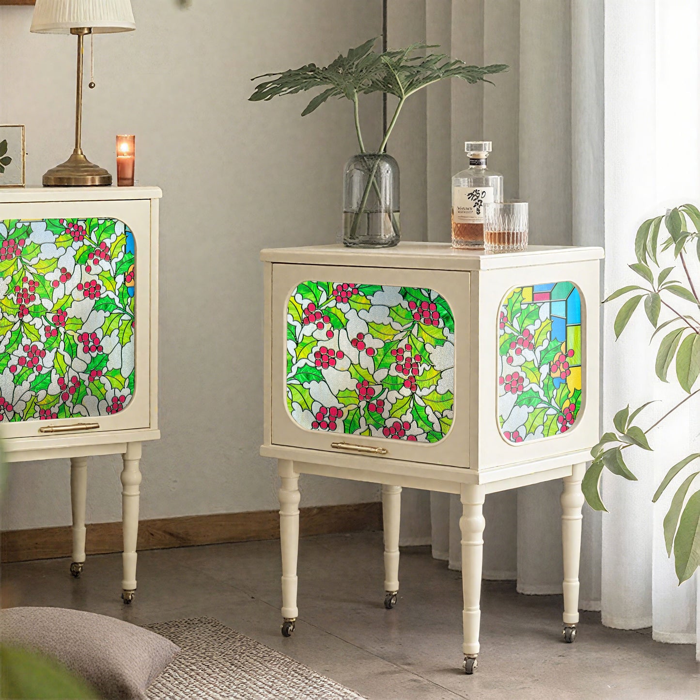 ADD.HERES Holly 3D Stained Glass Window Film Static Cling