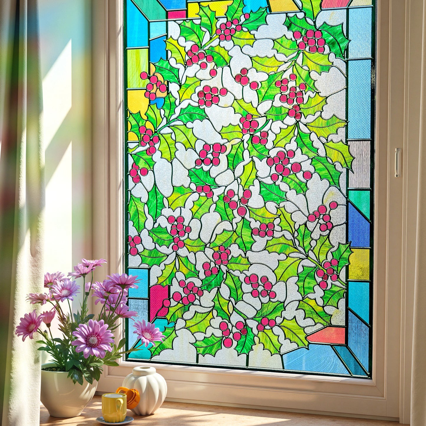 ADD.HERES Holly 3D Stained Glass Window Film Static Cling